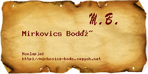 Mirkovics Bodó névjegykártya